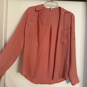 Coral Button-Up Blouse